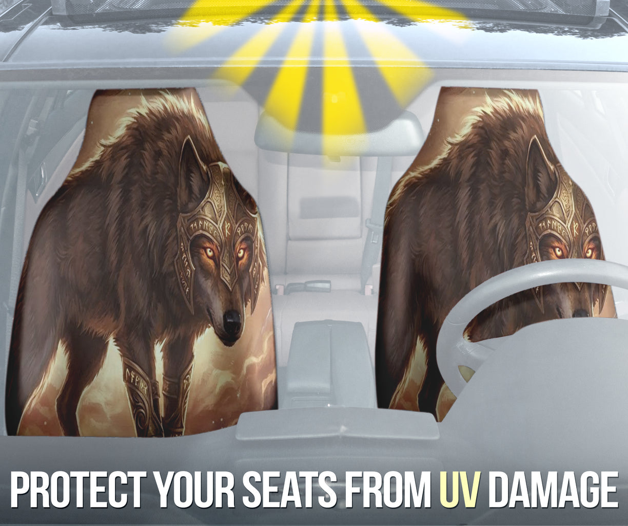 Epic Celestial Wolf Warrior Digital Printing Car Seat Covers 211402