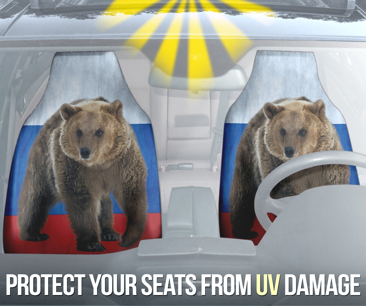 Russian Flag Furry Bear Animal Car Seat Covers 212801