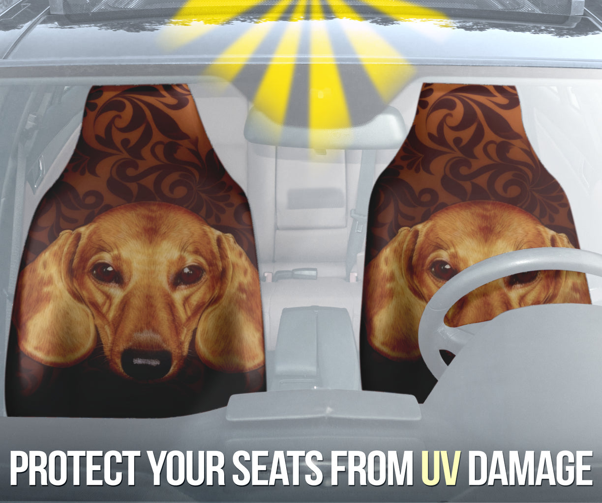 Regal Dachshund Face Against Intricate Pattern Design Car Seat Covers 211402