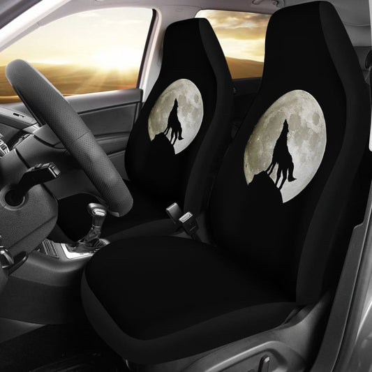 Full Moon Wolf Howling Car Seat Covers 212801 - YourCarButBetter
