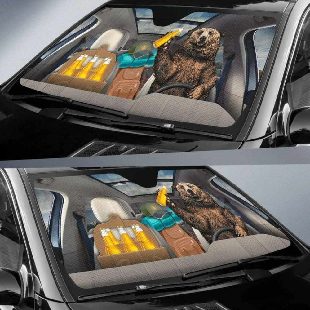 Funny Bear Camping Drink Beer Car Sun Shade Idea 102507 - YourCarButBetter