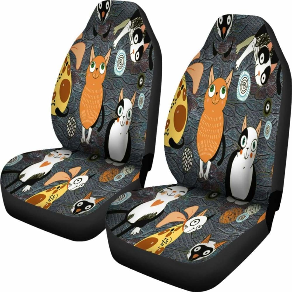 Funny Cat Crowd Car Seat Covers 112428 - YourCarButBetter