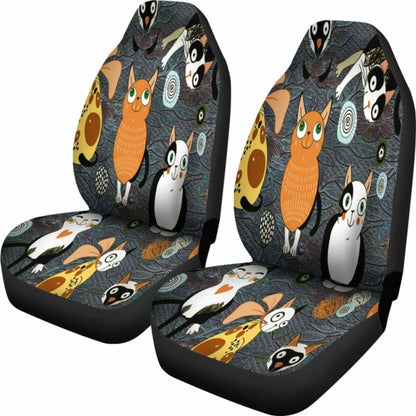 Funny Cat Crowd Car Seat Covers 112428 - YourCarButBetter