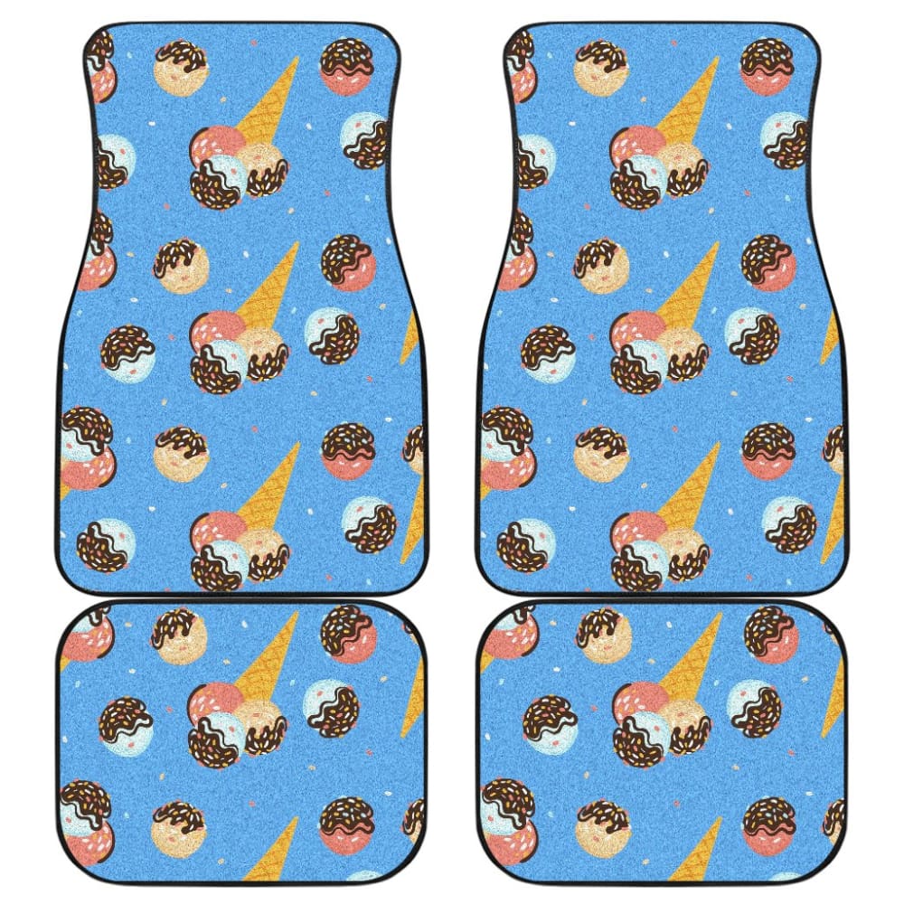 Funny Cute Ice Cream Blue Background Car Floor Mats 211703 - YourCarButBetter