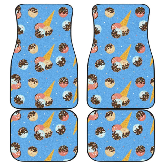 Funny Cute Ice Cream Blue Background Car Floor Mats 211703 - YourCarButBetter