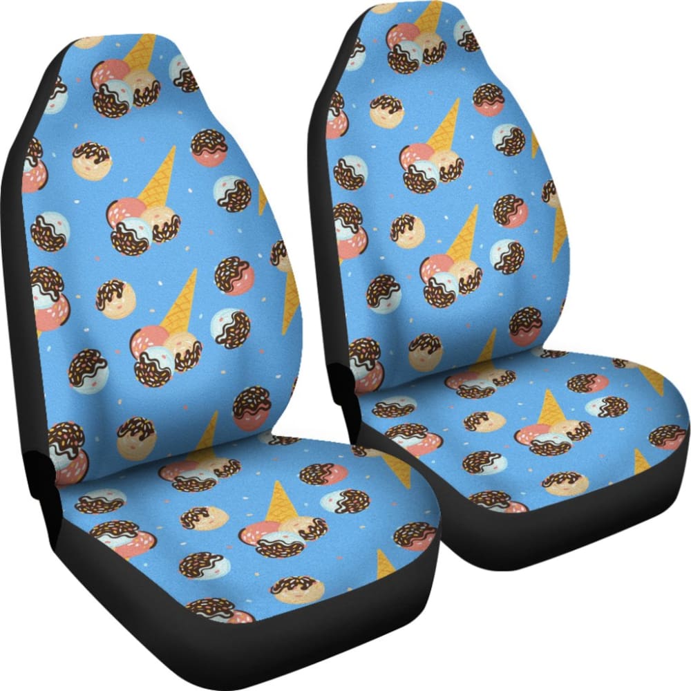 Funny Cute Ice Cream Blue Background Car Seat Covers 211703 - YourCarButBetter