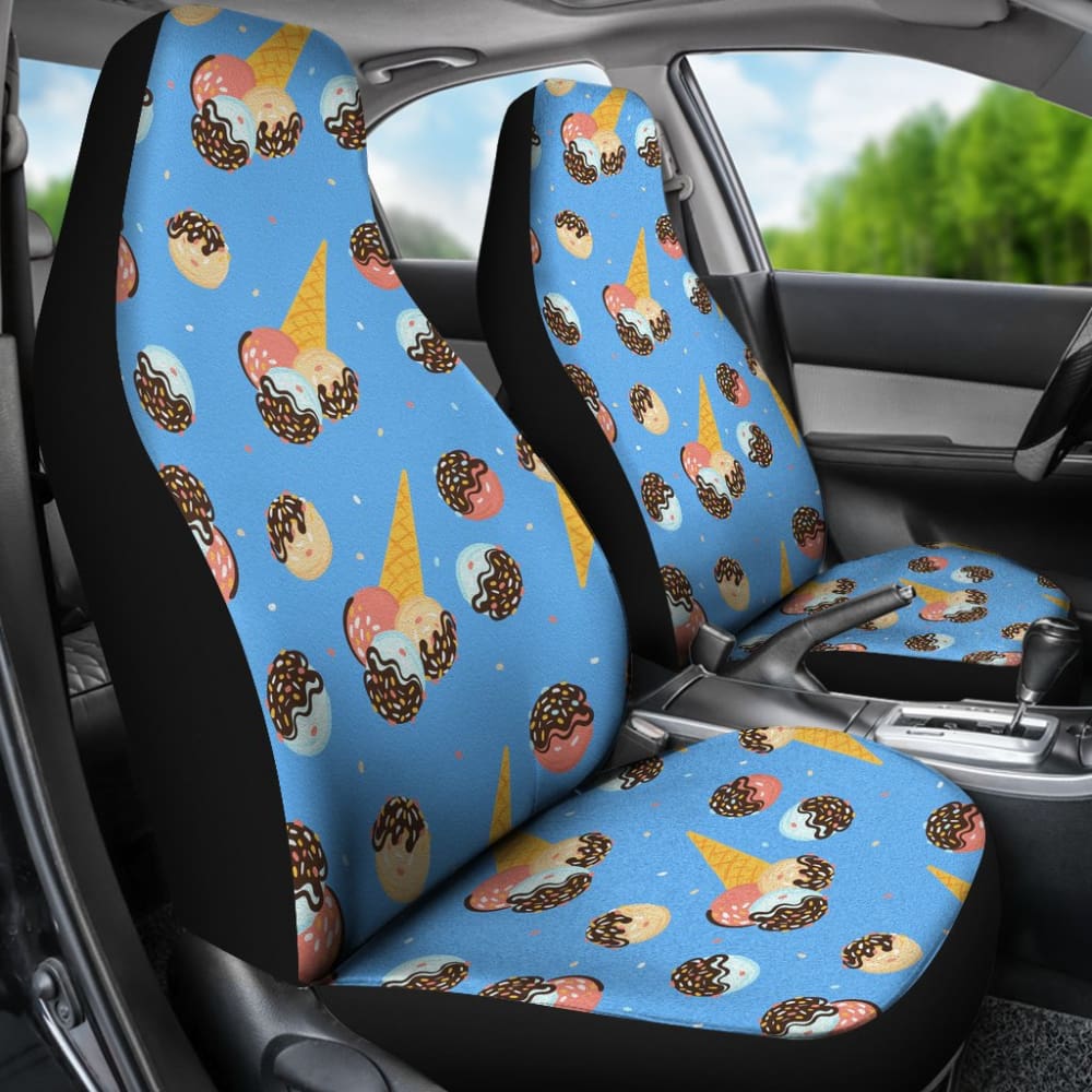 Funny Cute Ice Cream Blue Background Car Seat Covers 211703 - YourCarButBetter