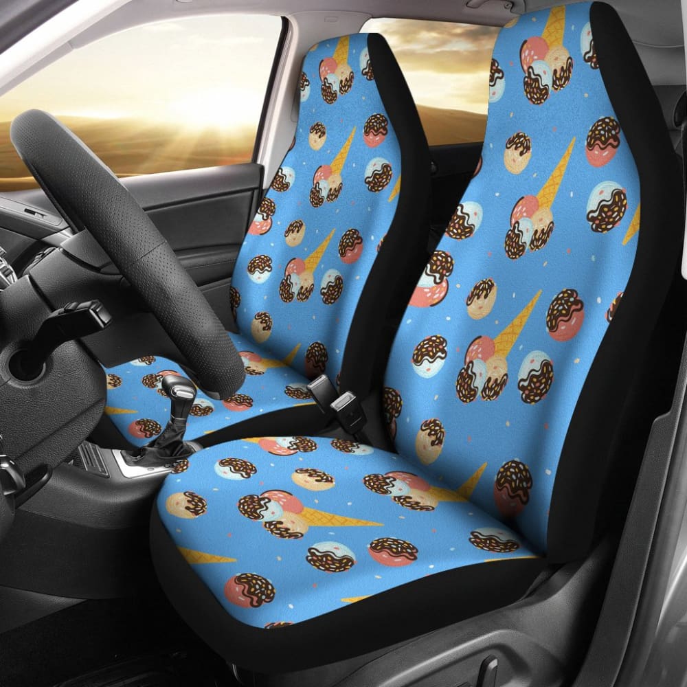 Funny Cute Ice Cream Blue Background Car Seat Covers 211703 - YourCarButBetter