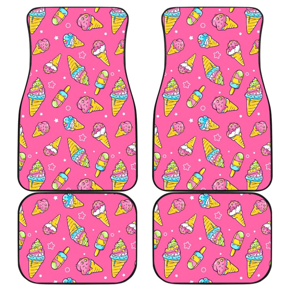 Funny Cute Ice Cream Pink Background Car Floor Mats 211703 - YourCarButBetter