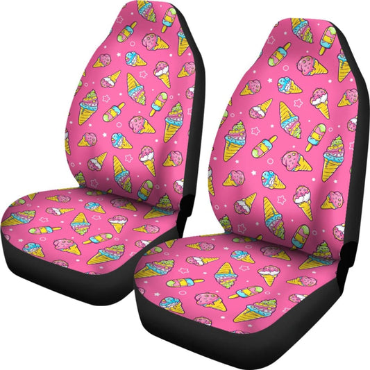 Funny Cute Ice Cream Pink Background Car Seat Covers 211703 - YourCarButBetter