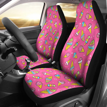 Funny Cute Ice Cream Pink Background Car Seat Covers 211703 - YourCarButBetter