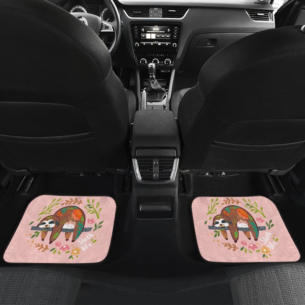 Funny Floral Sloth Can Sleep All Day Car Floor Mats 211001 - YourCarButBetter