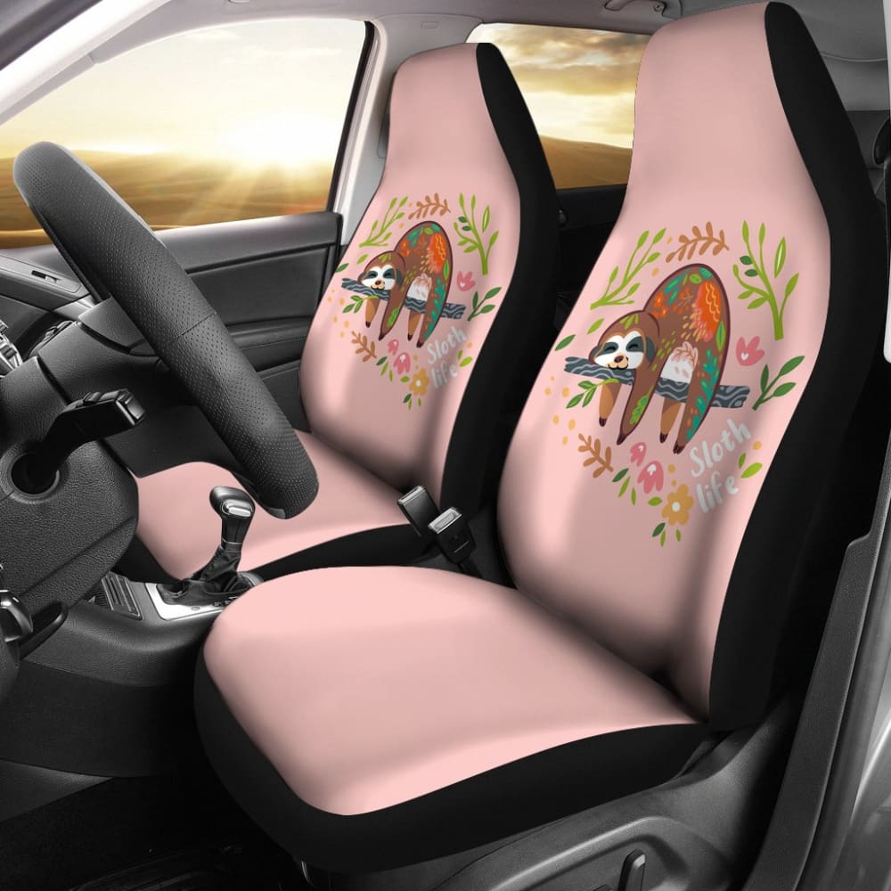 Funny Floral Sloth Can Sleep All Day Car Seat Covers 211001 - YourCarButBetter