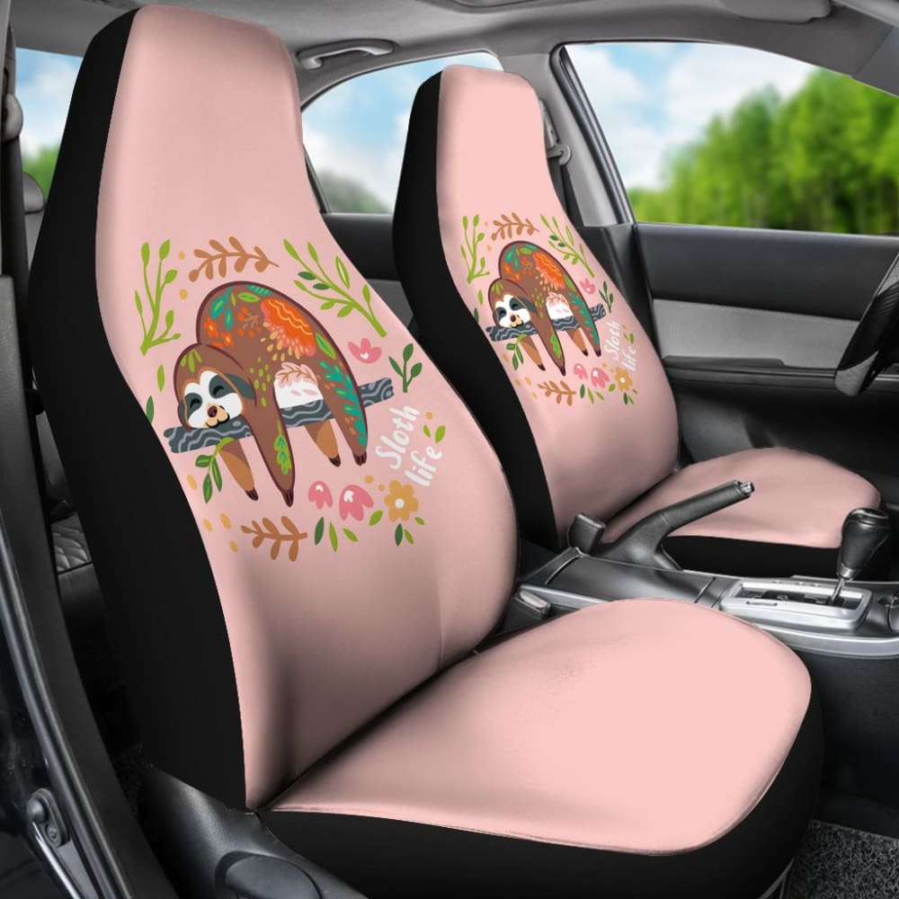 Funny Floral Sloth Can Sleep All Day Car Seat Covers 211001 - YourCarButBetter