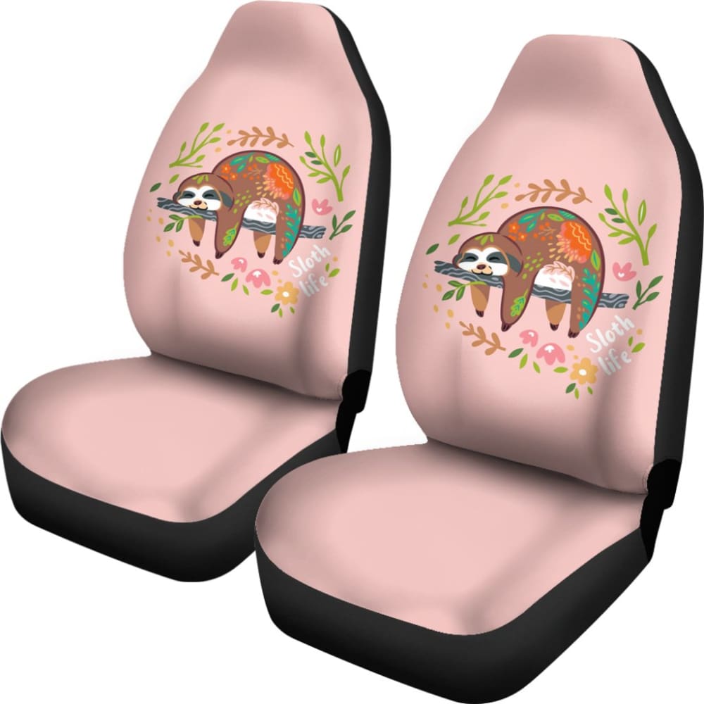 Funny Floral Sloth Can Sleep All Day Car Seat Covers 211001 - YourCarButBetter