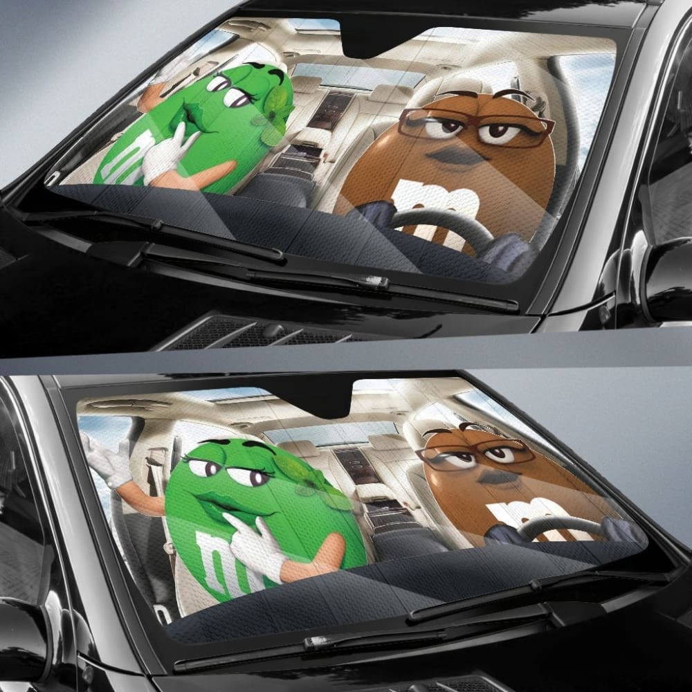 Funny M&M Chocolate Green Brown Driving Car Auto Sunshade 094201 - YourCarButBetter
