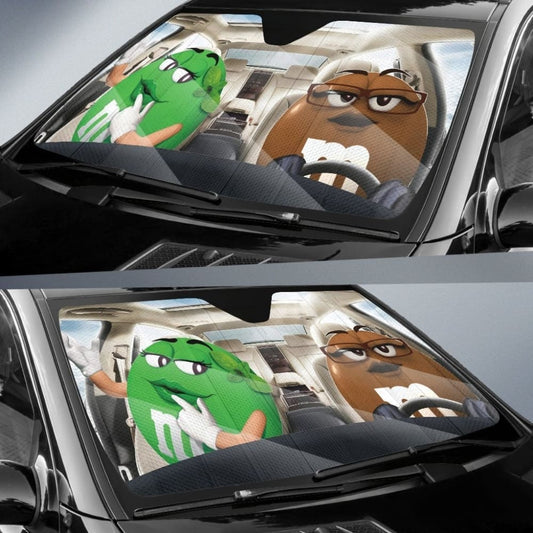 Funny M&M Chocolate Green Brown Driving Car Auto Sunshade 094201 - YourCarButBetter