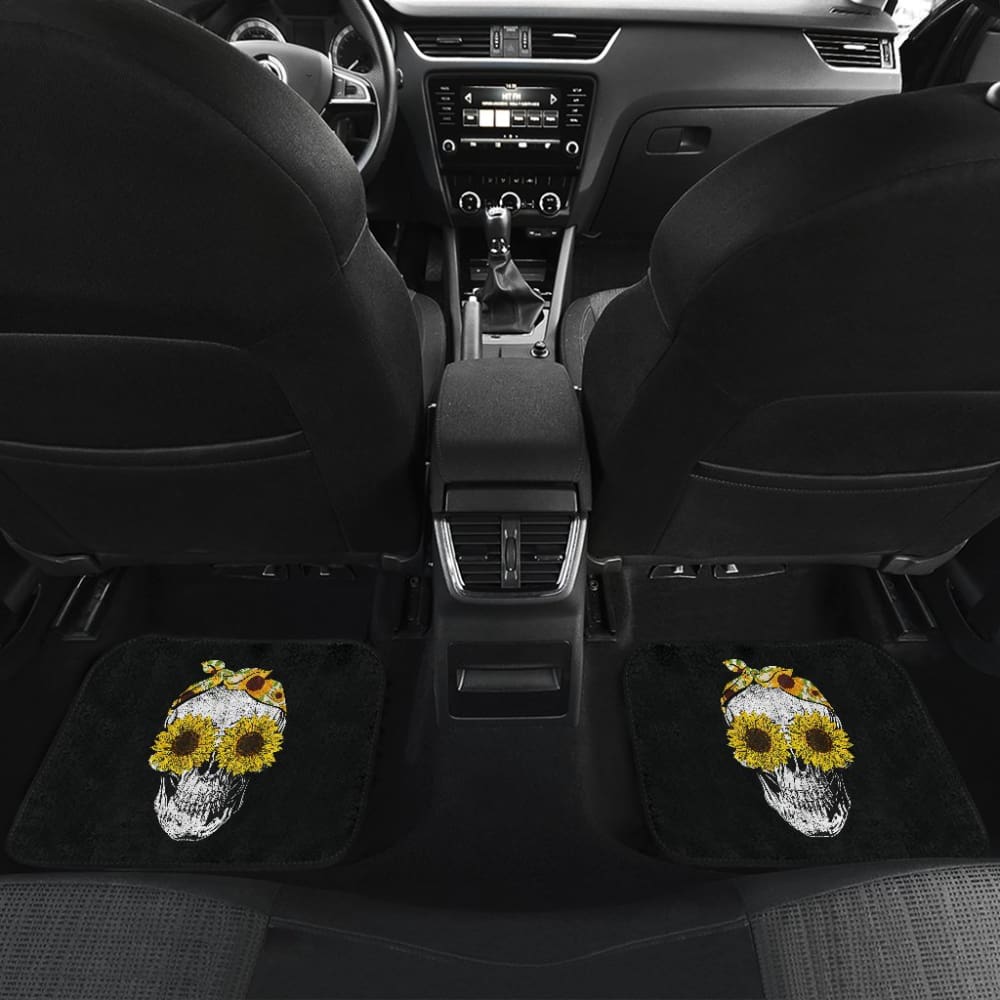 Funny Skull Sunflower Skeleton Bandana Sunflower Car Floor Mats 212103 - YourCarButBetter