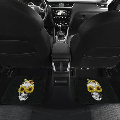 Funny Skull Sunflower Skeleton Bandana Sunflower Car Floor Mats 212103 - YourCarButBetter
