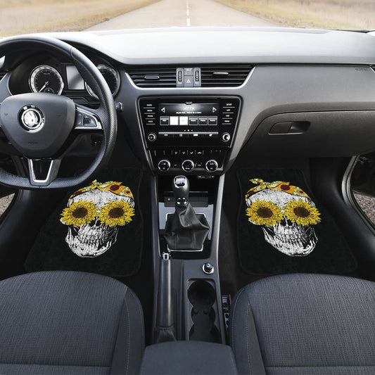 Funny Skull Sunflower Skeleton Bandana Sunflower Car Floor Mats 212103 - YourCarButBetter