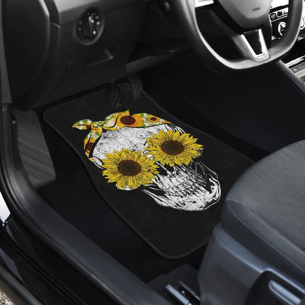 Funny Skull Sunflower Skeleton Bandana Sunflower Car Floor Mats 212103 - YourCarButBetter