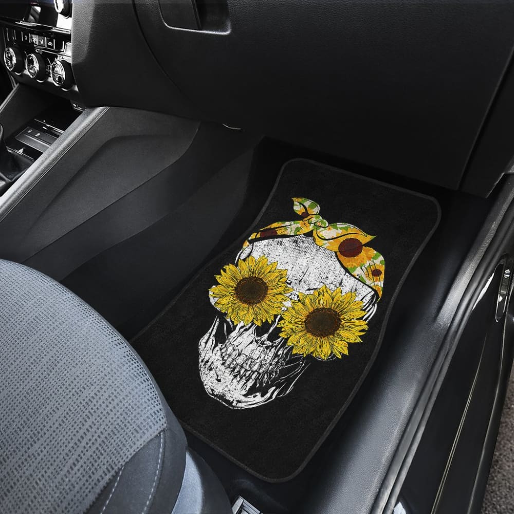 Funny Skull Sunflower Skeleton Bandana Sunflower Car Floor Mats 212103 - YourCarButBetter