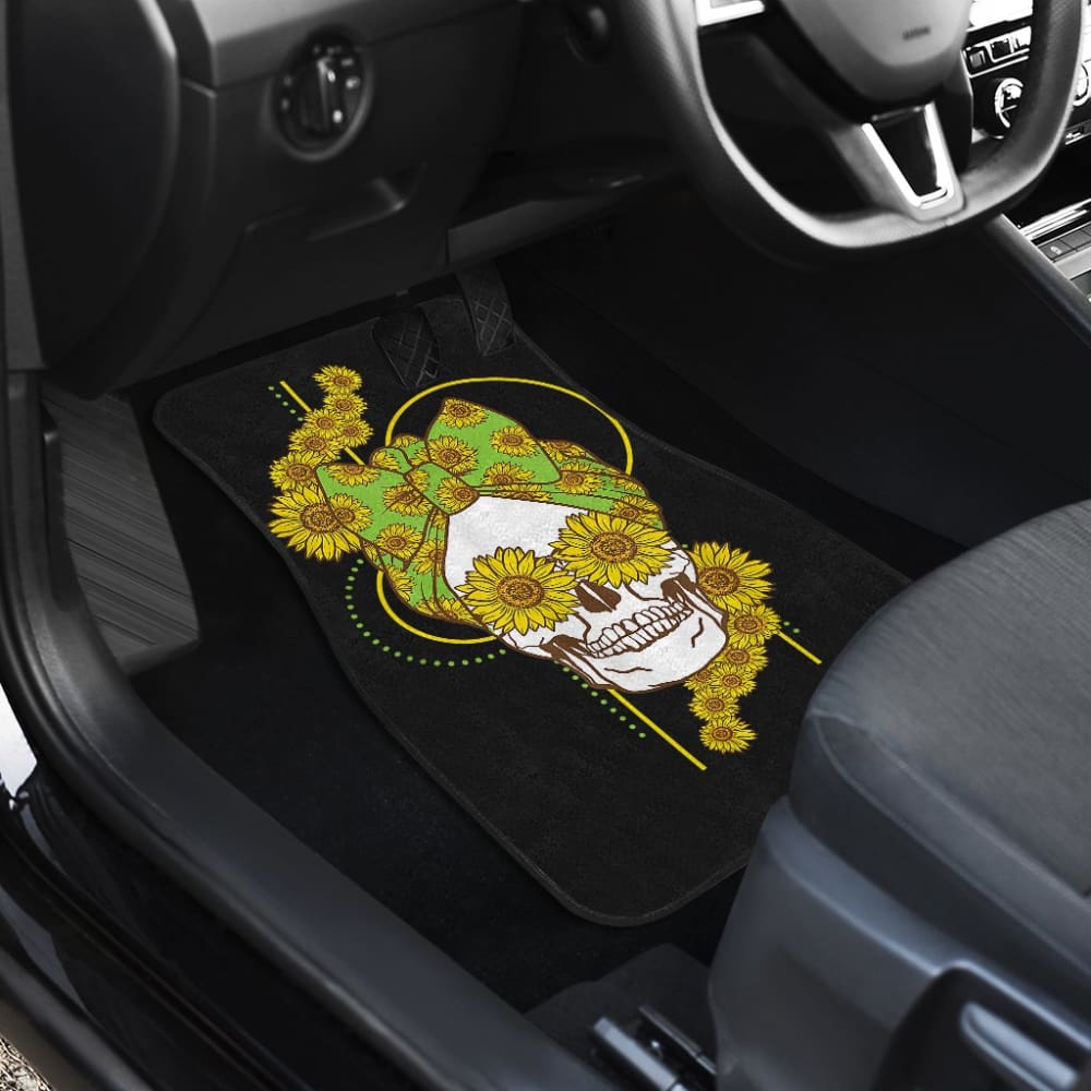 Funny Sunflower Skull Gift For Women Cool Skeleton Bandana Car Floor Mats 1 212103 - YourCarButBetter