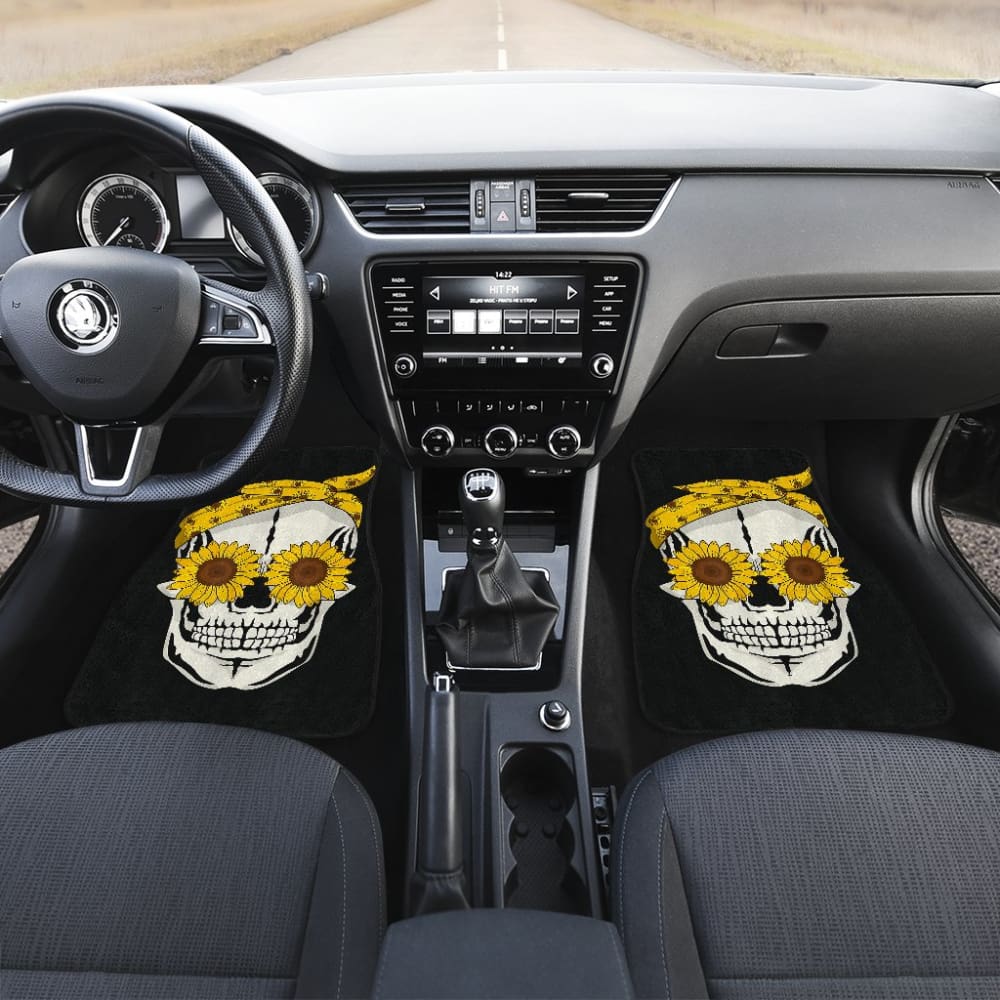 Funny Sunflower Skull Gift For Women Cool Skeleton Bandana Car Floor Mats 212103 - YourCarButBetter