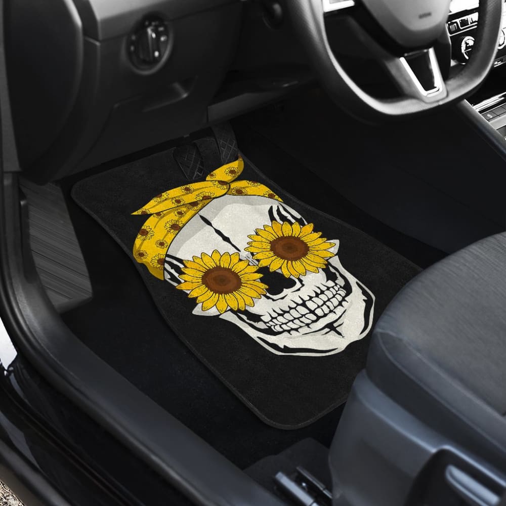 Funny Sunflower Skull Gift For Women Cool Skeleton Bandana Car Floor Mats 212103 - YourCarButBetter