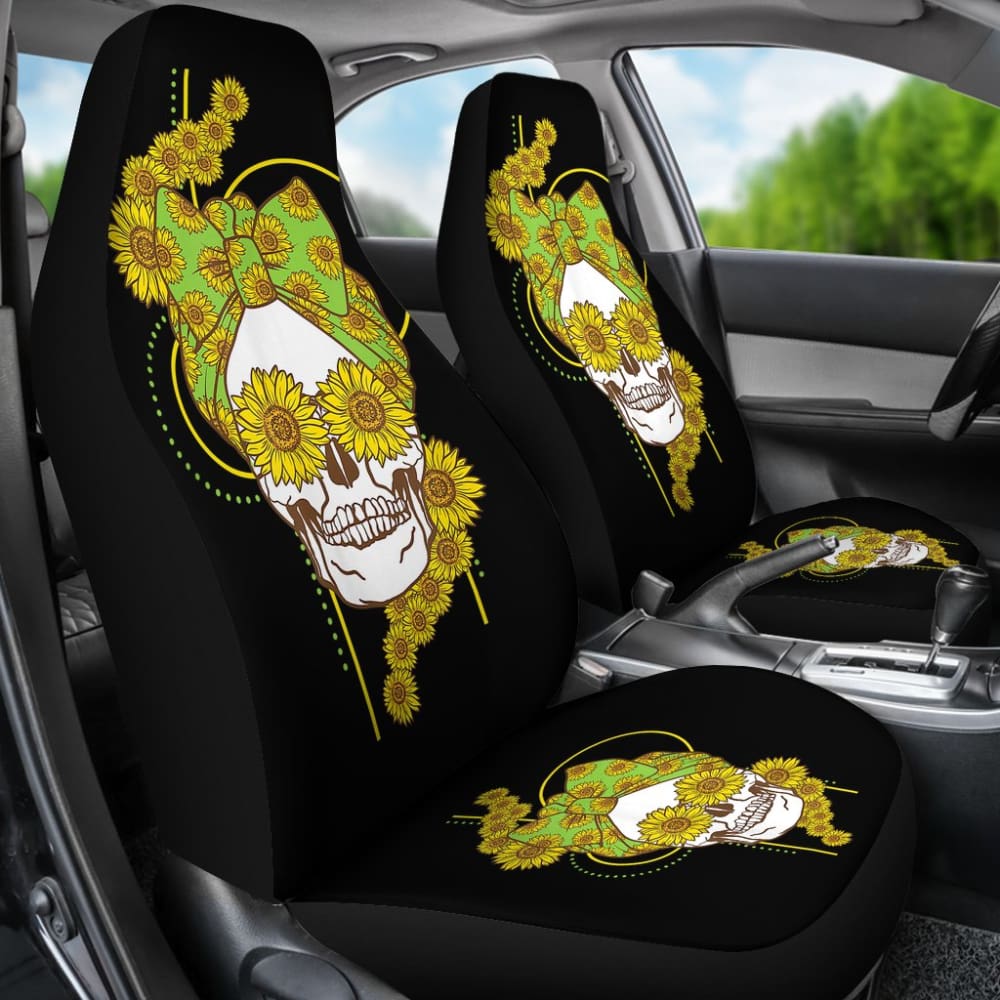 Funny Sunflower Skull Gift For Women Cool Skeleton Bandana Car Seat Covers 1 212103 - YourCarButBetter