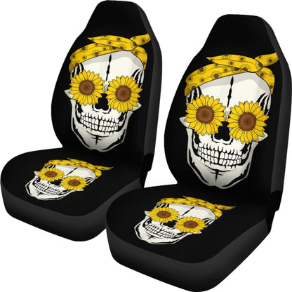 Funny Sunflower Skull Gift For Women Cool Skeleton Bandana Car Seat Covers 212103 - YourCarButBetter