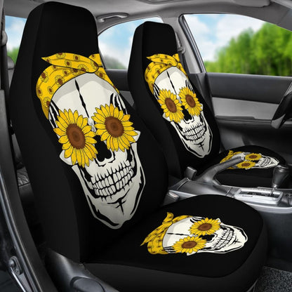 Funny Sunflower Skull Gift For Women Cool Skeleton Bandana Car Seat Covers 212103 - YourCarButBetter