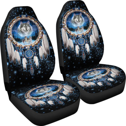 Galaxy Wolf Dreamcatcher Native American Car Seat Covers 093223 - YourCarButBetter
