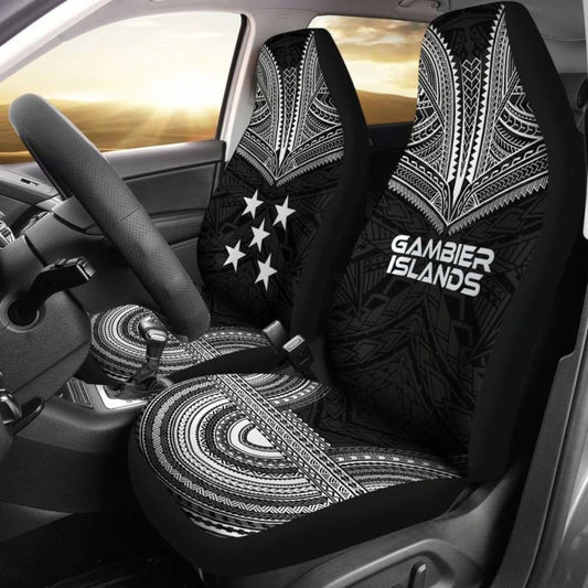 Gambier Island Car Seat Cover - Gambier Island Flag Polynesian Chief Tattoo Black Version - 10 174914 - YourCarButBetter