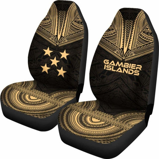 Gambier Island Car Seat Cover - Gambier Island Flag Polynesian Chief Tattoo Gold Version - 10 174914 - YourCarButBetter