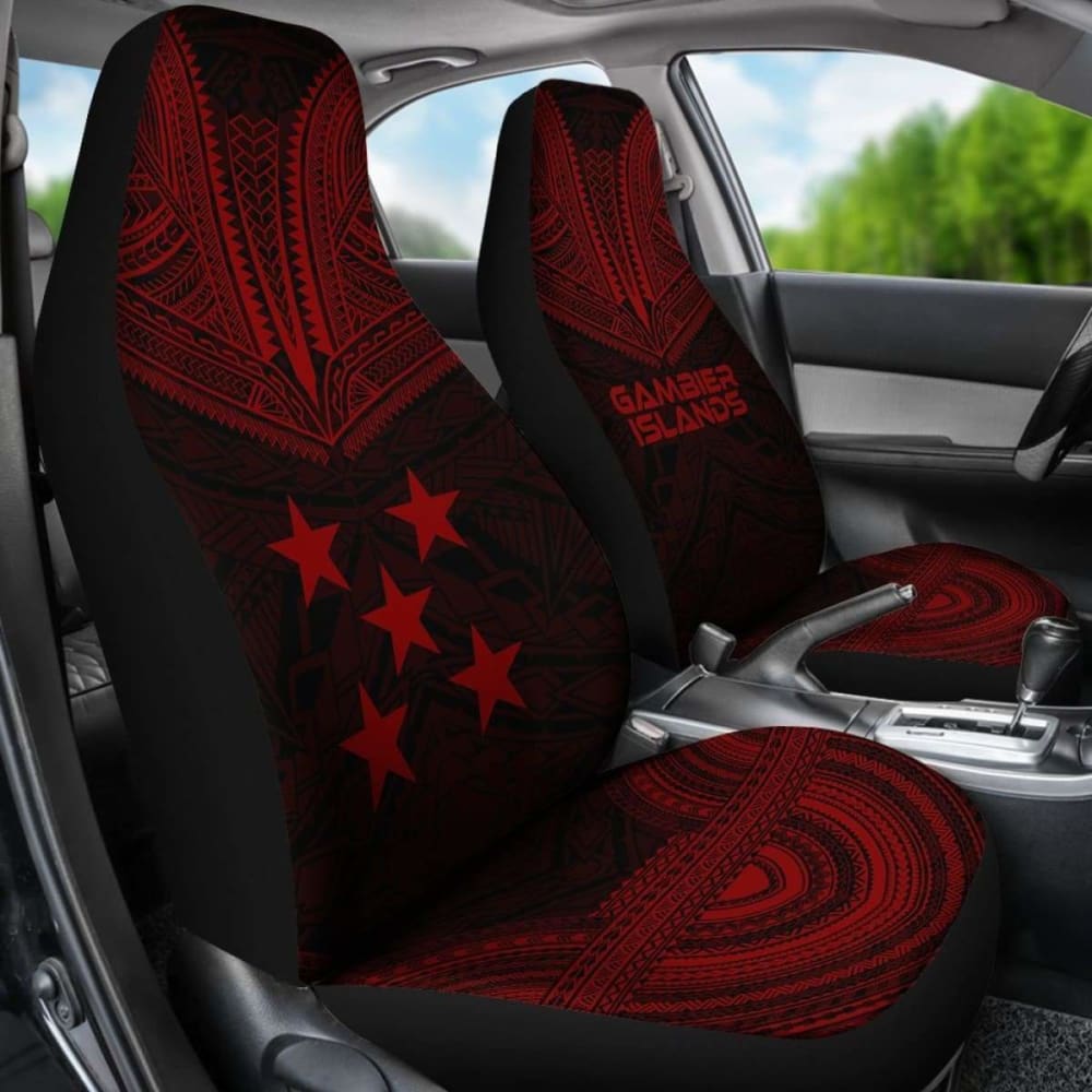 Gambier Island Car Seat Cover - Gambier Island Flag Polynesian Chief Tattoo Red Version - 10 174914 - YourCarButBetter