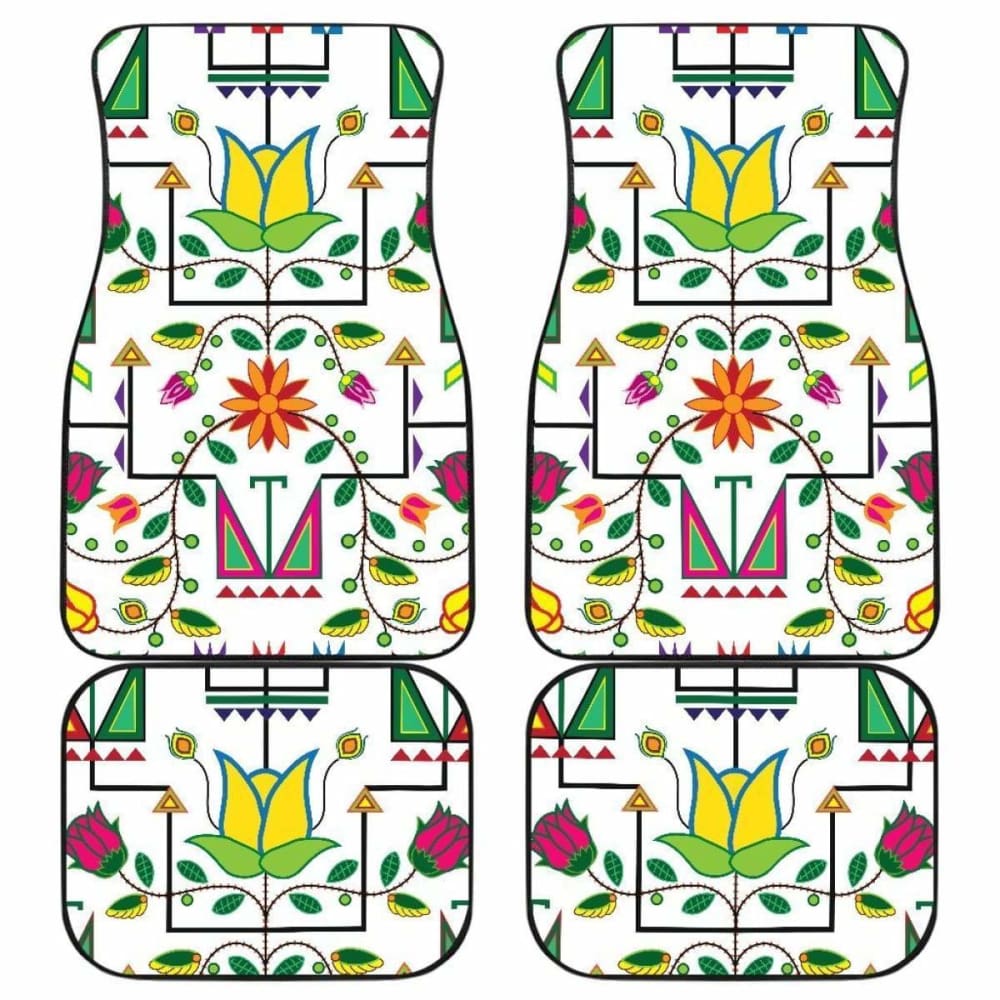 Geometric Floral Summer-White Set Of 4 Car Floor Mats 153908 - YourCarButBetter