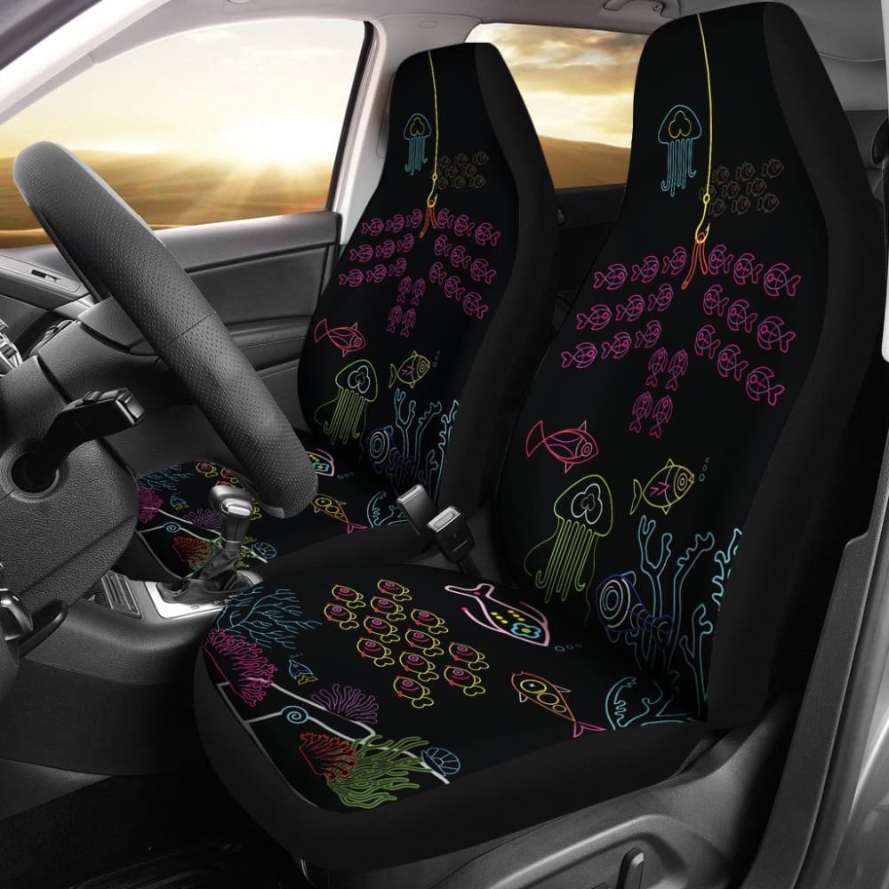 Geometric School Of Fish Fishing Car Seat Covers 182417 - YourCarButBetter