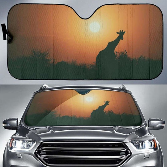 Giraffe Sunset Silhouette 4K Car Sun Shade 085424 - YourCarButBetter