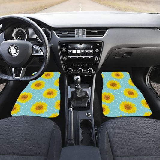 Girly Burlap Design With Sunflower Pattern Car Floor Mats 211406 - YourCarButBetter