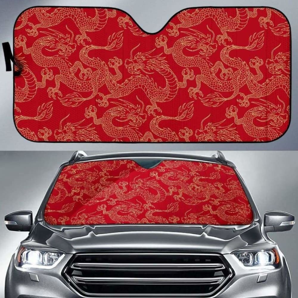 Gold Dragons Red Background Car Auto Sun Shades 172609 - YourCarButBetter