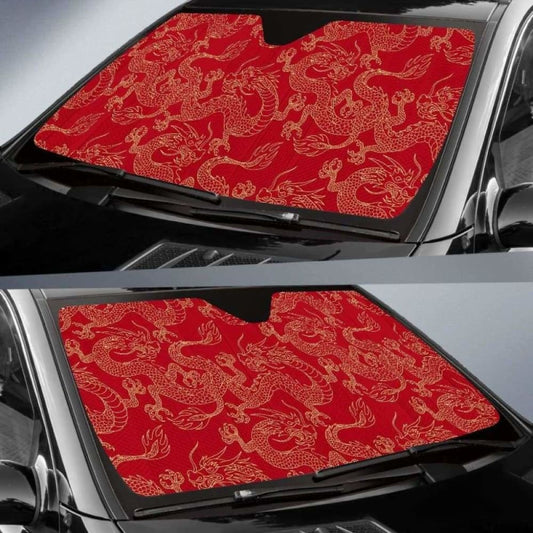 Gold Dragons Red Background Car Auto Sun Shades 172609 - YourCarButBetter