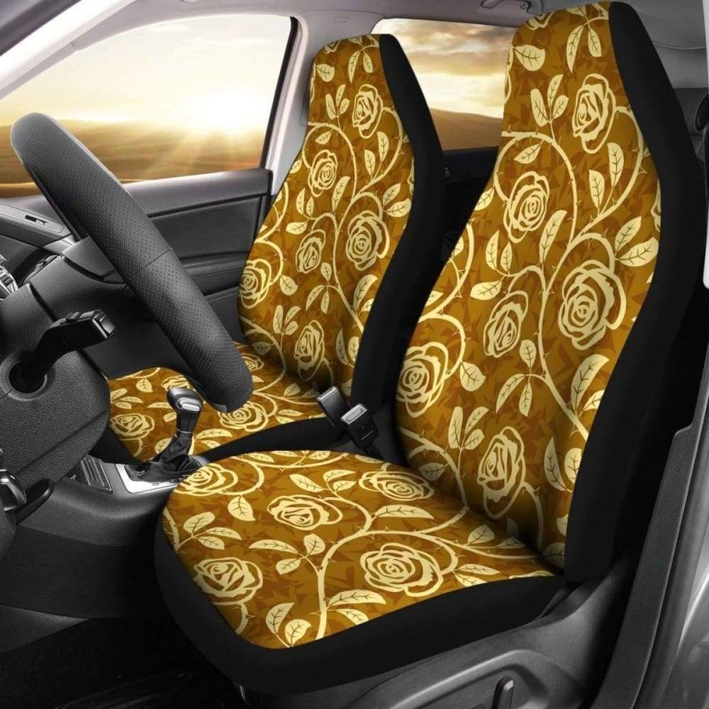 Gold Rose Pattern Car Seat Cover 210705
