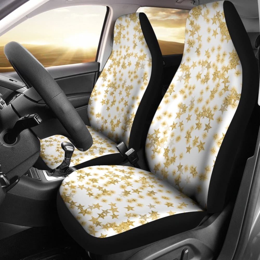 Gold Stars On White Car Seat Covers 101819 - YourCarButBetter