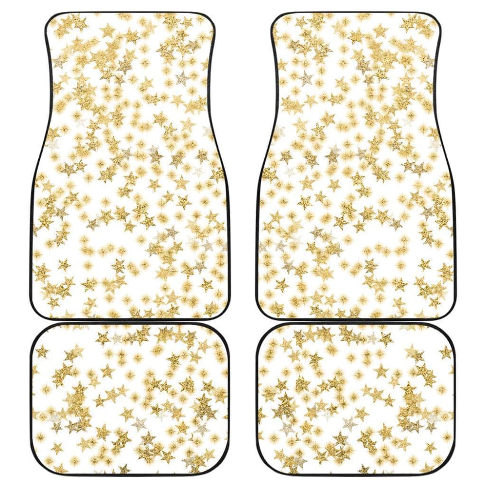 Gold Stars On White Front And Back Car Mats 101819 - YourCarButBetter