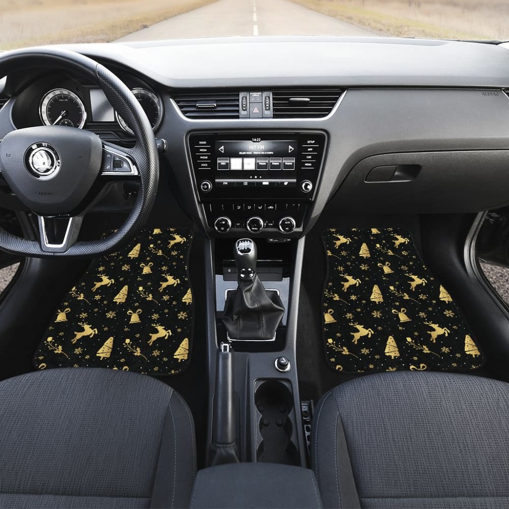 Golden Christmas Reindeer And Snowflake Car Floor Mats 210601 - YourCarButBetter