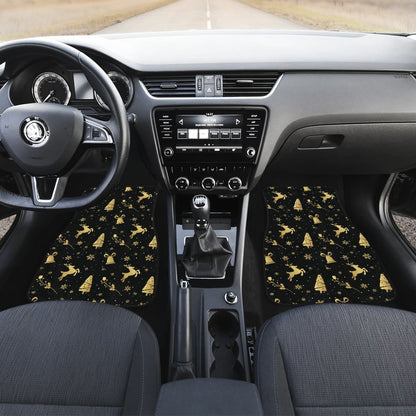Golden Christmas Reindeer And Snowflake Car Floor Mats 210601 - YourCarButBetter
