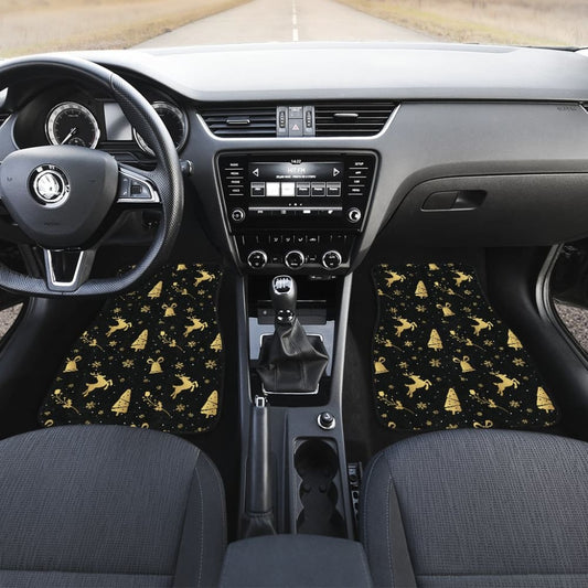 Golden Christmas Reindeer And Snowflake Car Floor Mats 210601 - YourCarButBetter