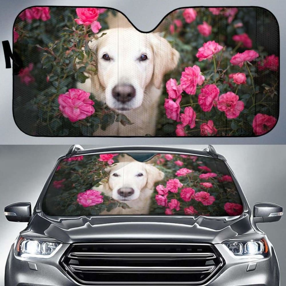 Golden Retriever Roses Hd 5K Car Sun Shade 172609 - YourCarButBetter