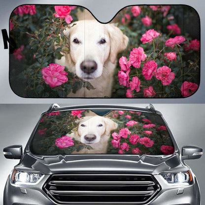 Golden Retriever Roses Hd 5K Car Sun Shade 172609 - YourCarButBetter